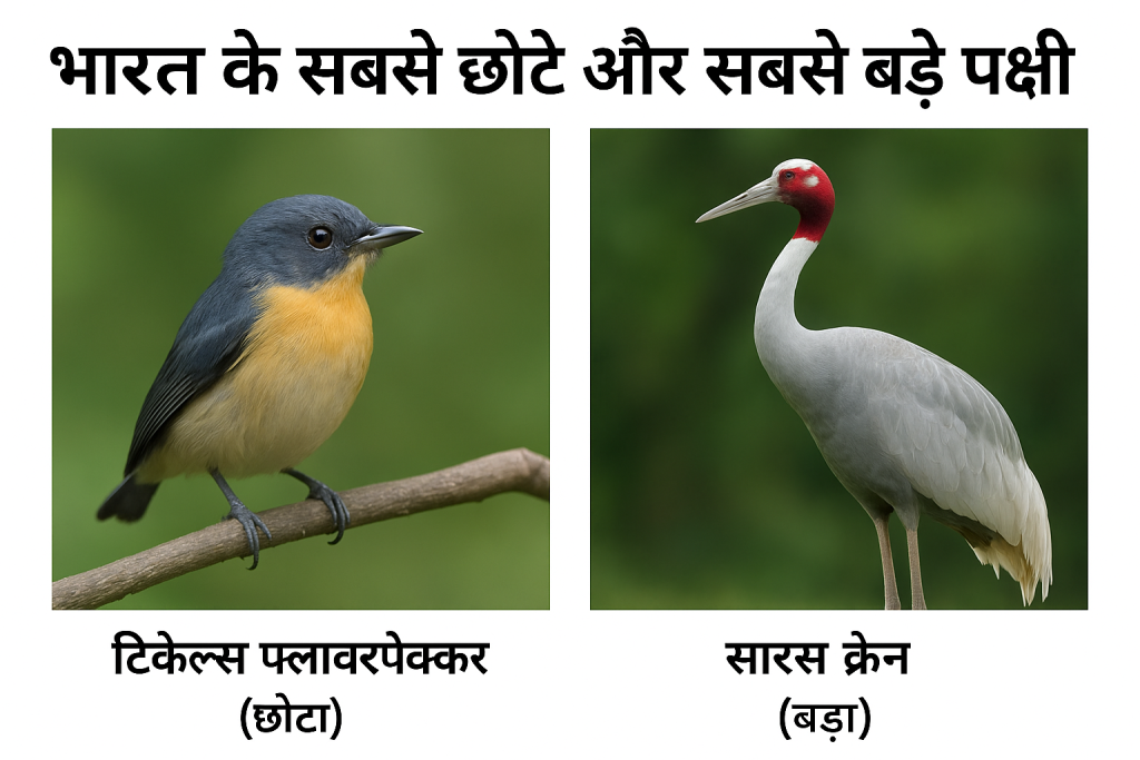 भारत के सबसे छोटे और सबसे बड़े पक्षी – फ्लावरपेक्कर और सारस क्रेन एक ही फ्रेम में